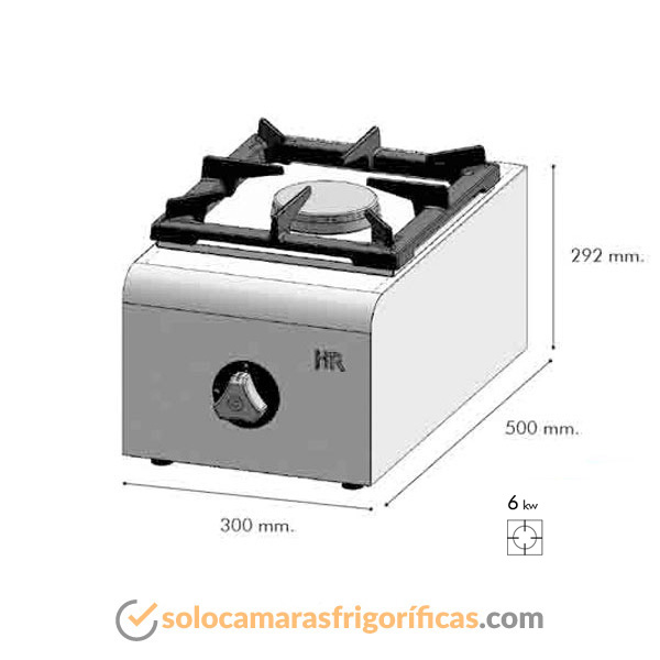 Medidas Cocina Industrial 1 Fogón Serie 500 FG3006