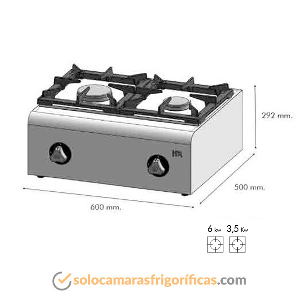 Medidas Cocina Industrial 2 fogones serie 500 FG600