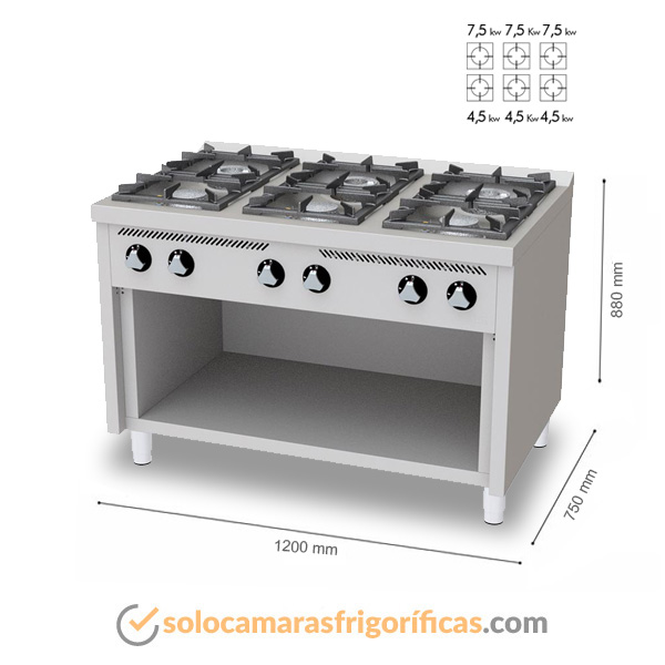 Medidas Cocina Industrial 6 FOGONES SOPORTE C6F750E