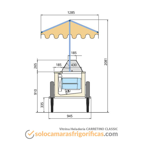Plano Técnico Frontal Carrito Expositor Helados - CARRETINO CLASSIC