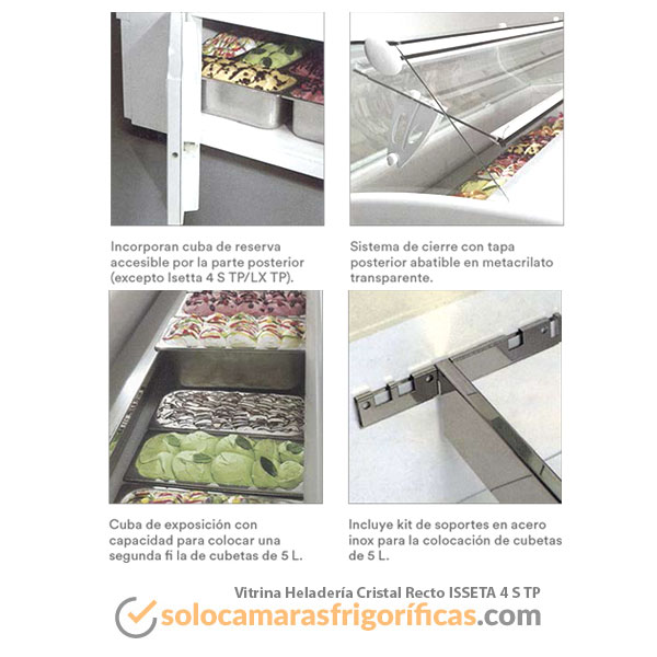 Detalles Vitrina Expositora Refrigerada Heladería - Cristal Recto ISSETA 4 S TP
