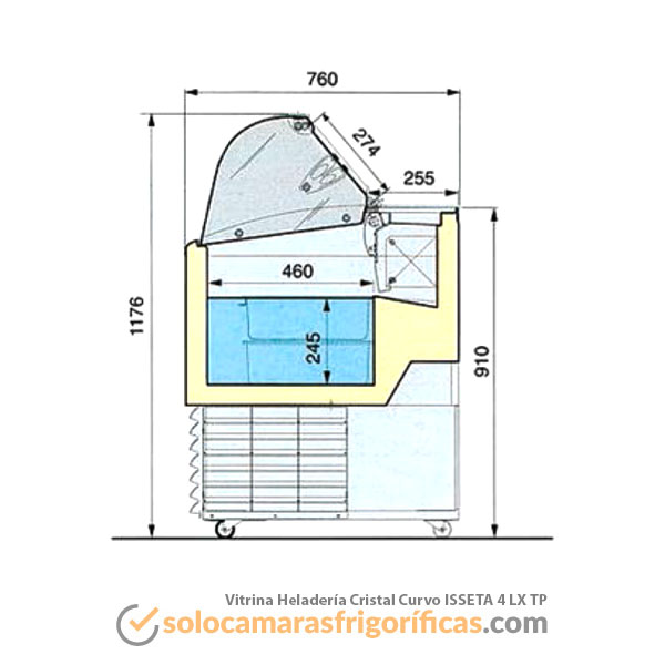Plano Técnico Vitrina Expositora Refrigerada Heladería - Cristal Curvo ISSETA 4 LX TP