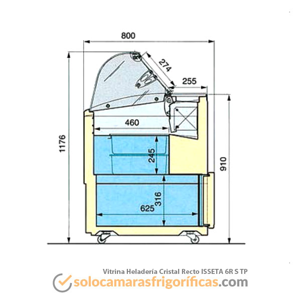 Plano técnico Vitrina Expositora Refrigerada Heladería - Cristal Recto ISSETA 6 S TP
