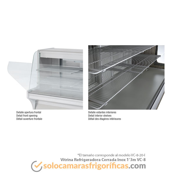 Detalles Vitrina Expositora Refrigerada Cerrada Inox 1'3m VC-8