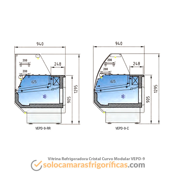 Dibujo Técnico Vitrina Expositora Refrigerada Curvo Modular VEPD-9
