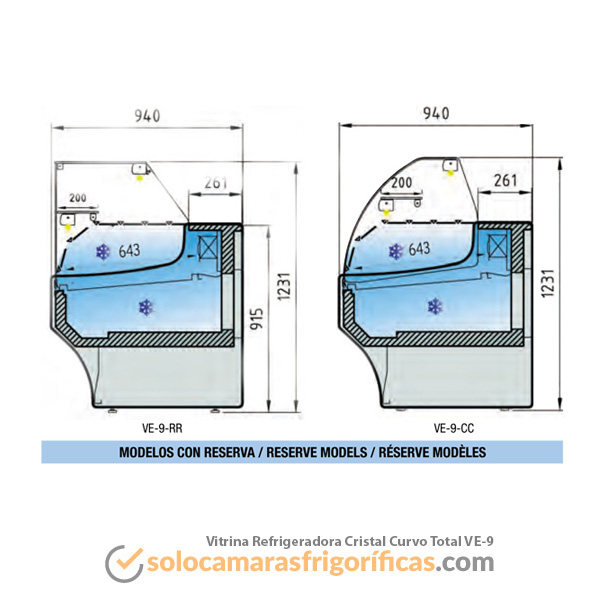Vitrina Expositora Refrigerada Cristal Curvo Total VE-9-10-CC