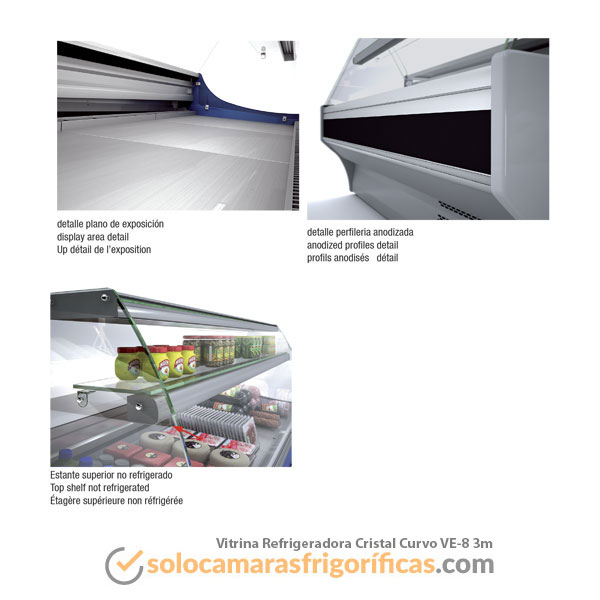 Detalles Vitrina Expositora Refrigerada Cristal Curvo VE8 3m