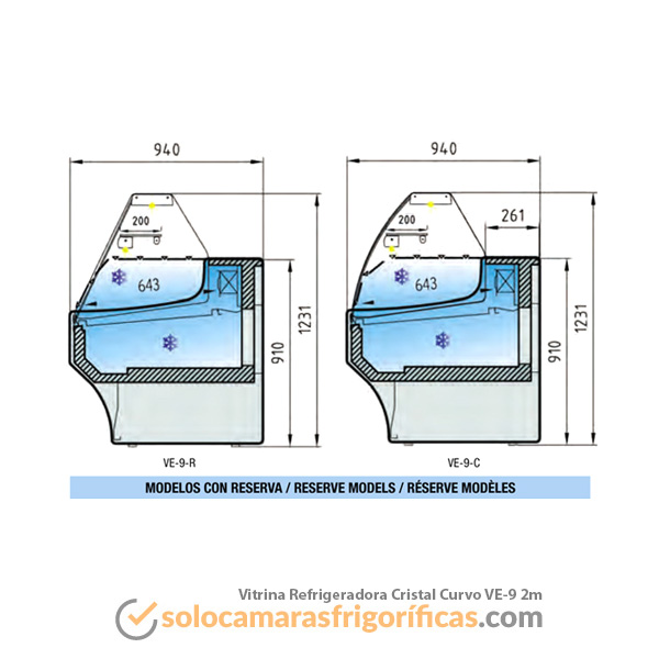 Vitrina Expositora Refrigerada Cristal Curvo 2m VE-9