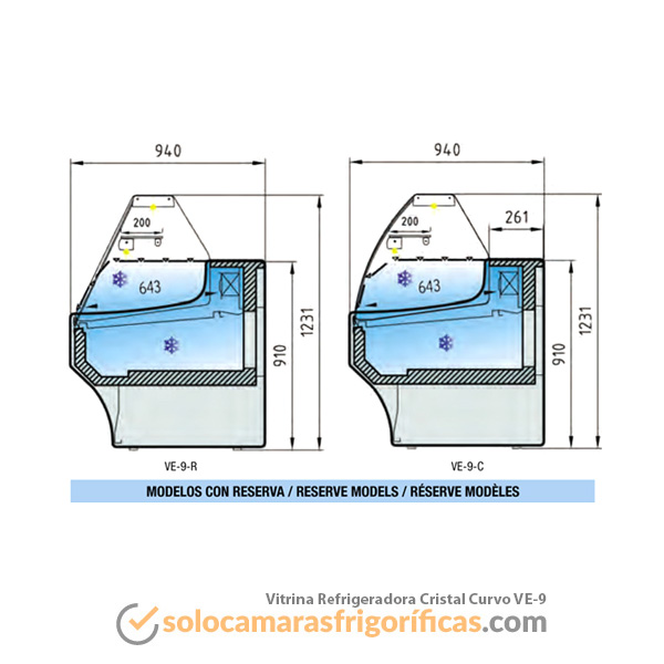 Vitrina Expositora Refrigerada Cristal Curvo VE-9