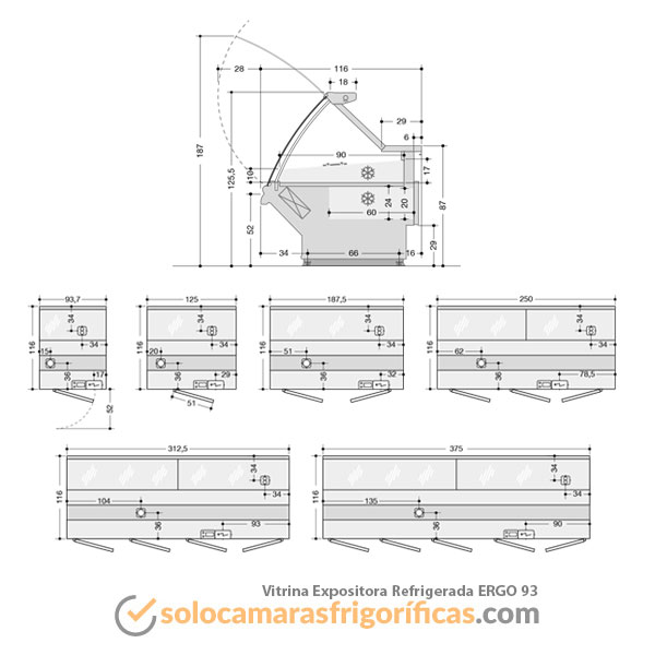 Plano Técnico Vitrina Expositora Refrigerada ERGO 93 EUROFRED