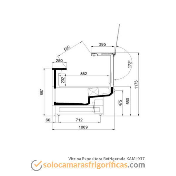 Plano Técnico Vitrina Expositora Refrigerada KAMI 937 - EUROFRED