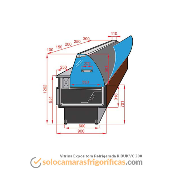 Plano Técnico Vitrina Expositora Refrigerada KIBUK VC 300 - EUROFRED