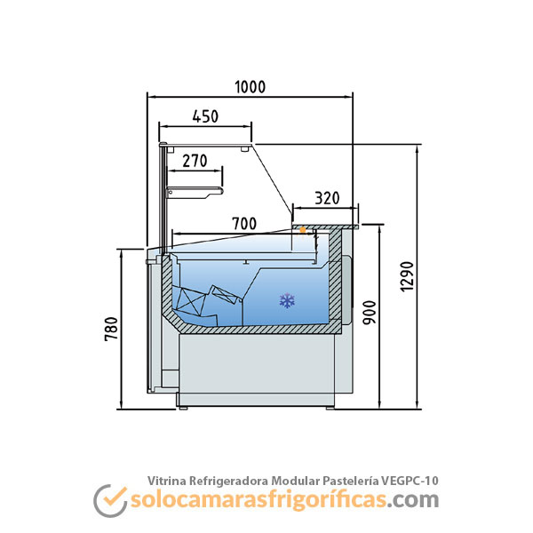 Dibujo Técnico Vitrina Expositora Refrigerada Modular Pasteleria VEGPC-10