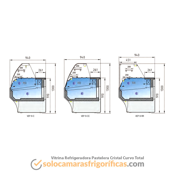 Dibujo Técnico Vitrina Expositora Refrigerada Pastelera Cristal Curvo Total VEP-9