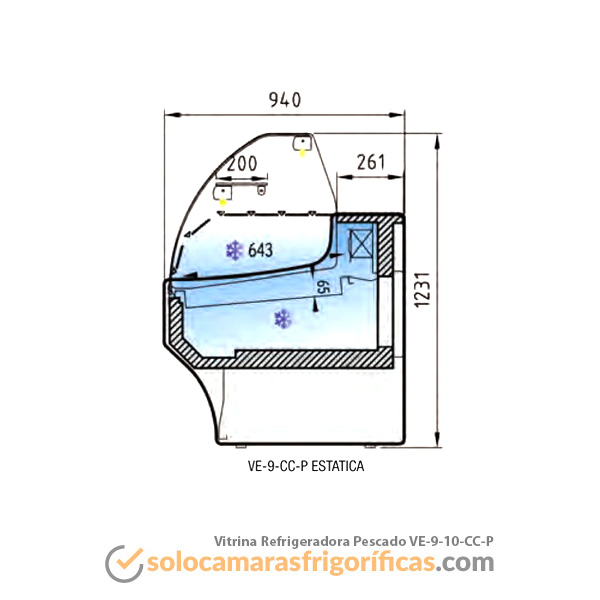 Dibujo Técnico Vitrina Expositora Refrigerada Pescado VE-9-10-CC-P