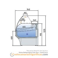 Plano técnico Vitrina Expositora Refrigerada - Calor Seco Cristal Curvo