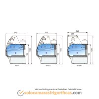 Dibujo Técnico Vitrina Expositora Refrigerada Pastelera Cristal Curvo VEP-9