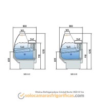 Dibujo Técnico Vitrina Expositora Refrigerada Cristal Curvo VED-8 1m